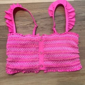 ARIZONA Jean Co. Ruffle Straps Smocked Bandeau Swimsuit Top Hot Pink Women’s M